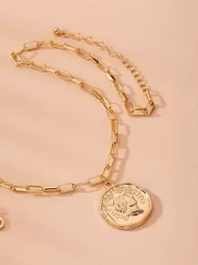 Coin Decor Chain Necklace - Yellow Gold - View 2