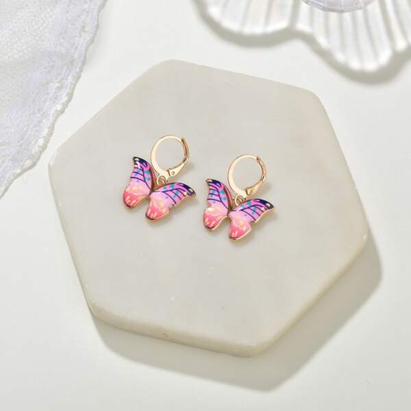 

Hollow Out Butterfly Drop Earrings, Pink