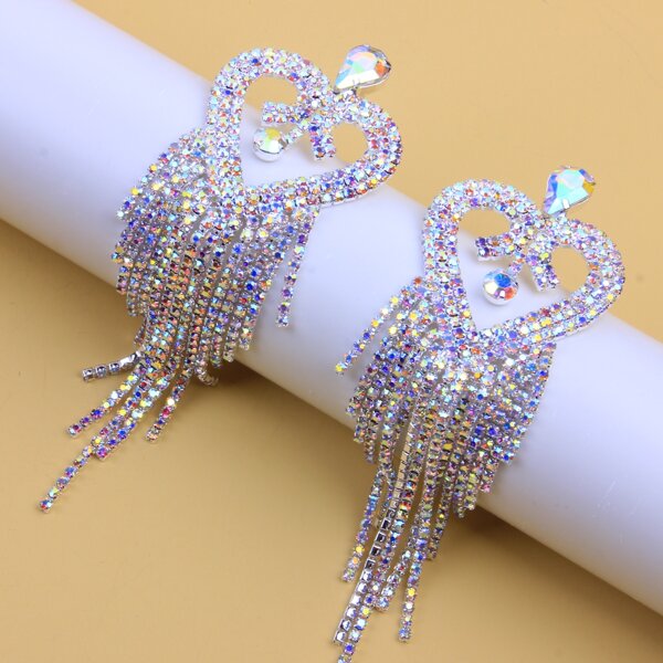 

Rhinestone Heart Tassel Drop Earrings, Multicolor