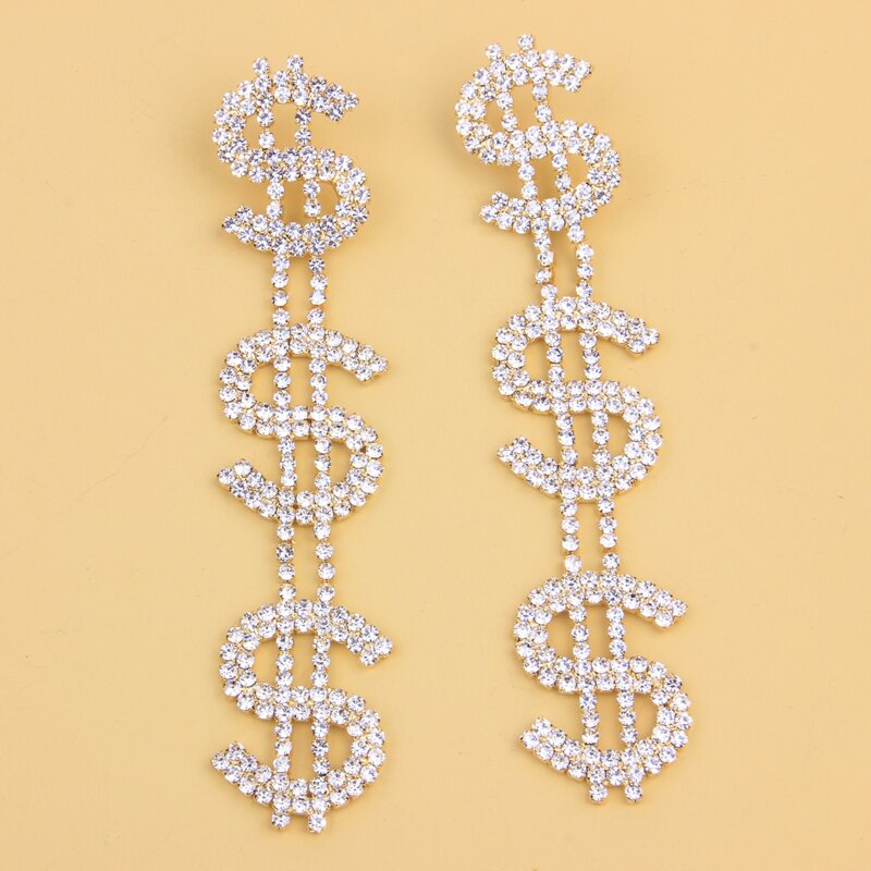 

Rhinestone Dollar Drop Earrings, White