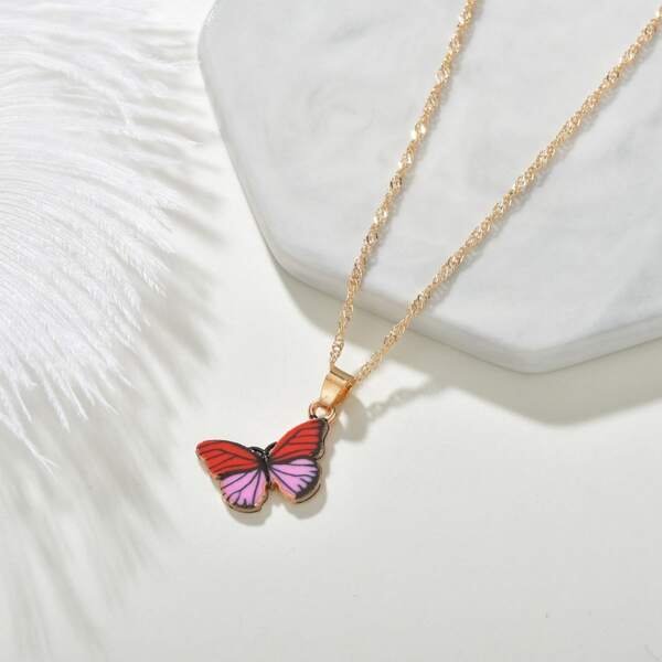 

Colorful Butterfly Charm Necklace, Red