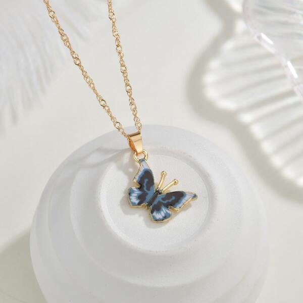 

Colorful Butterfly Charm Necklace, Blue