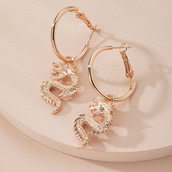 

Dragon Round Drop Earrings, Champagne