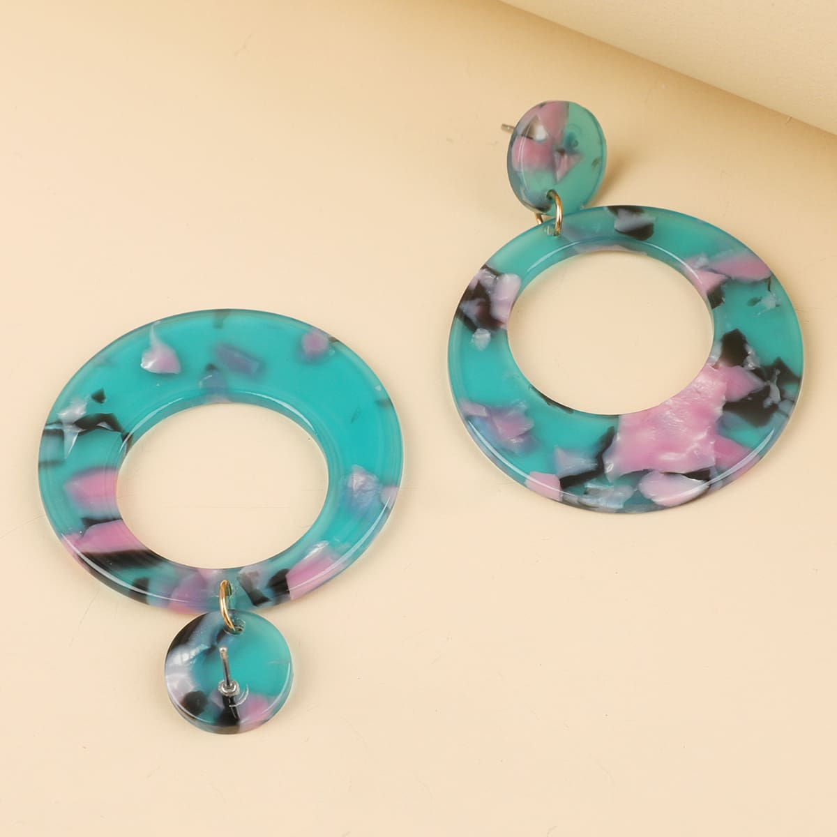 

Acetate Round Drop Earrings, Blue