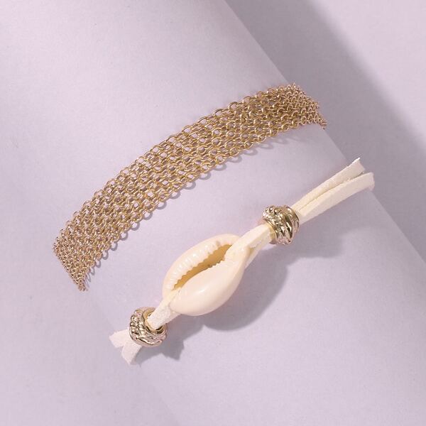 

2pcs Shell Chain Bracelet, Multicolor