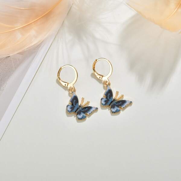 

Butterfly Round Drop Earrings, Blue