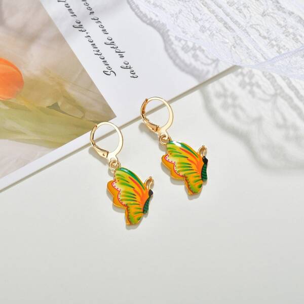 

Butterfly Round Drop Earrings, Green