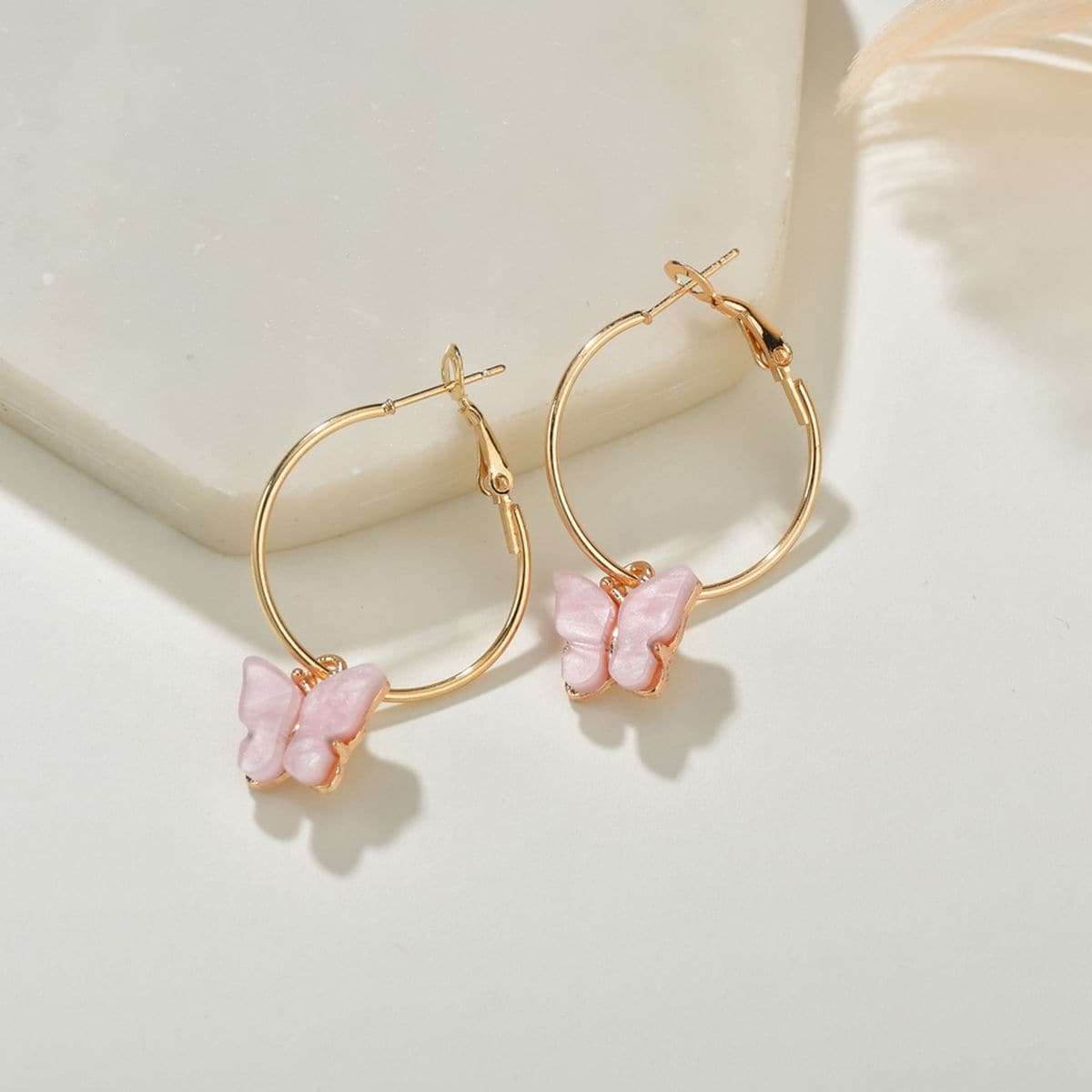 

Butterfly Round Drop Earrings, Pink
