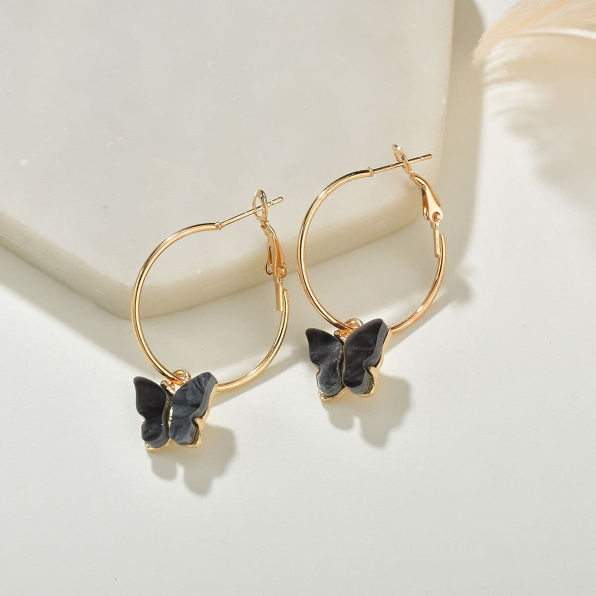 

Butterfly Round Drop Earrings, Black