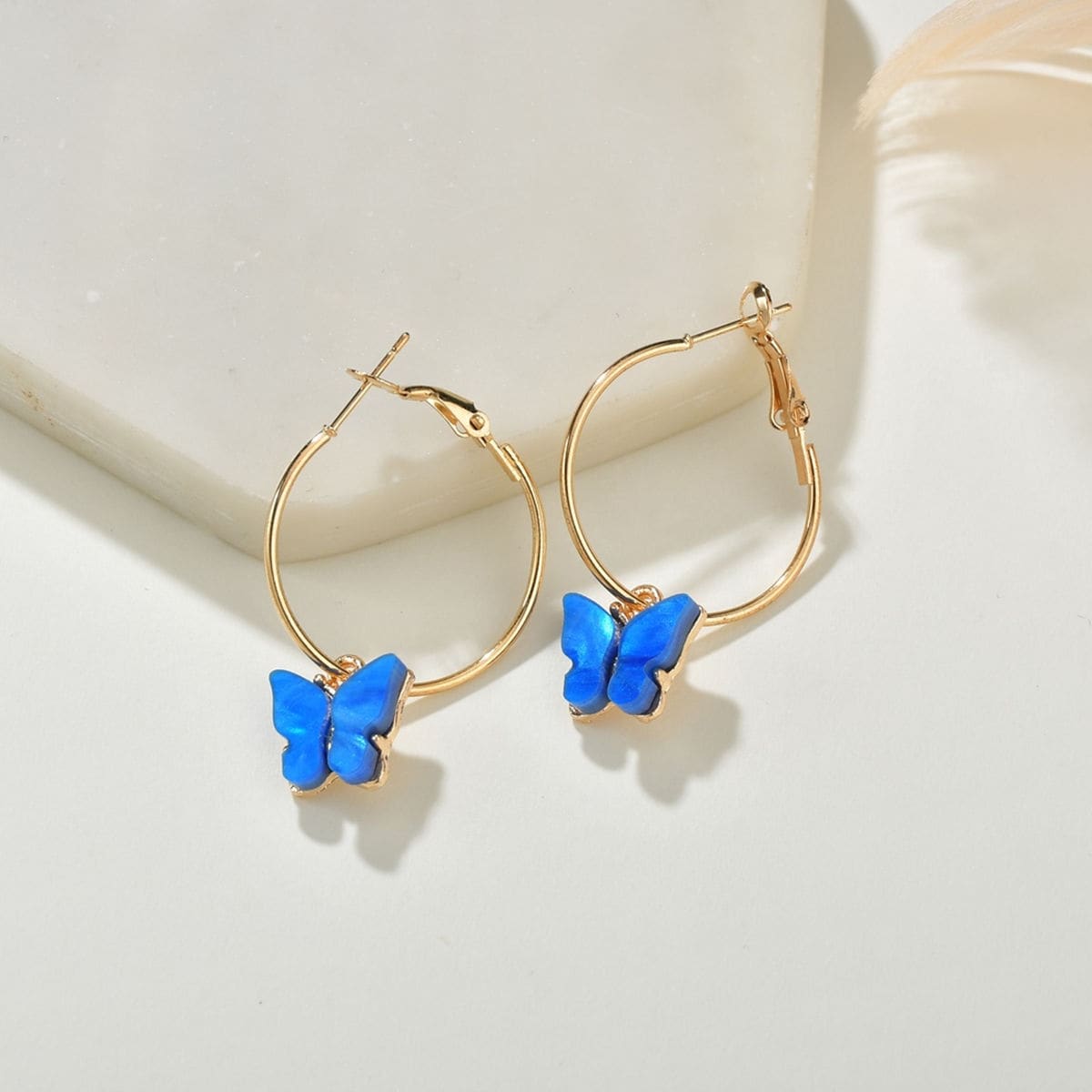 

Butterfly Round Drop Earrings, Blue