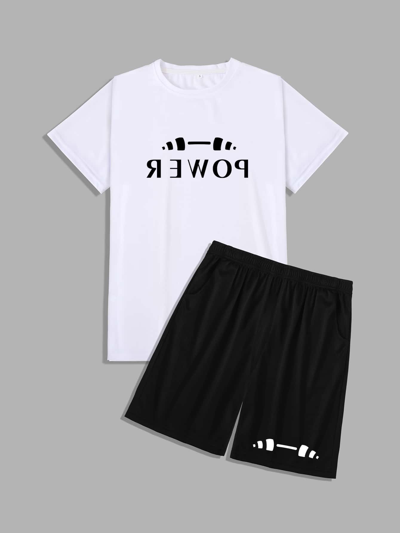 Boyfriend Style Men Shorts Set Boyfriend Style Men Letter Graphic Tee With Track Shorts Workout Sets Gym Set Workout Set