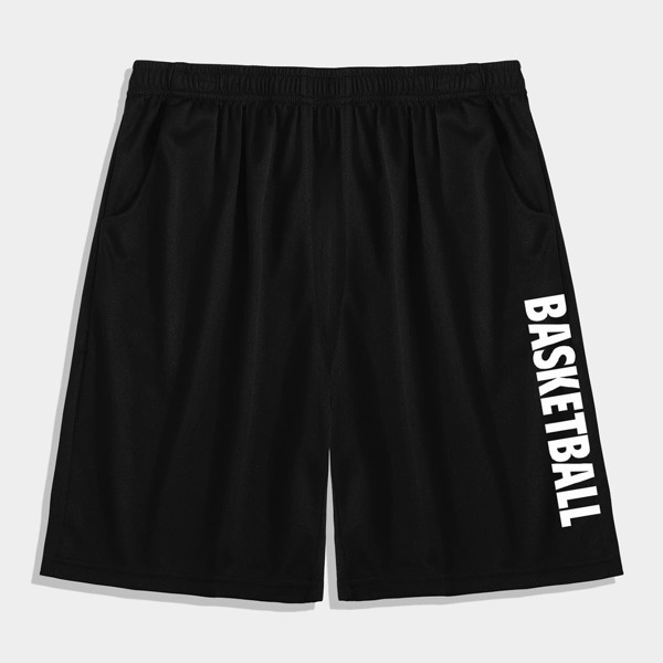 

Men Letter Graphic Sports Shorts, Black