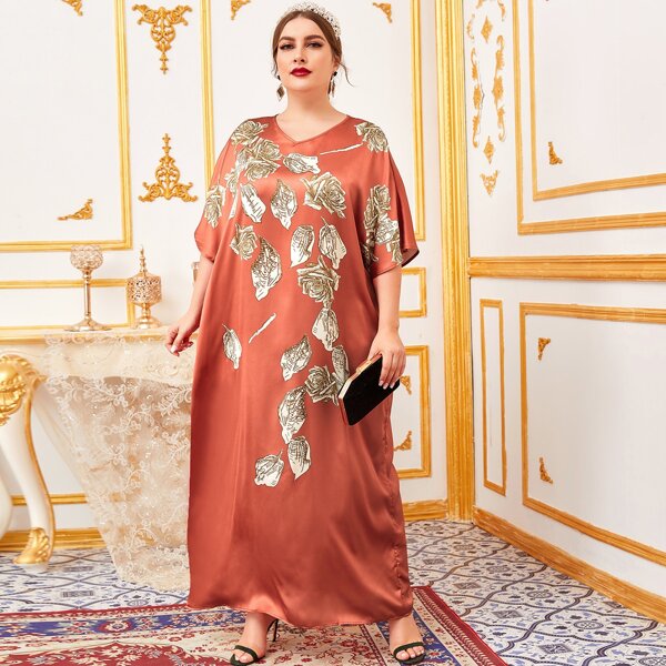 

Plus Floral Print Oversized Maxi Dress, Orange