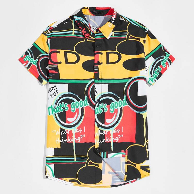 

Guys Slogan and Graphic Print Shirt, Multicolor
