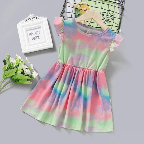 

Toddler Girls Tie Dye Ruffle Cuff Dress, Multicolor