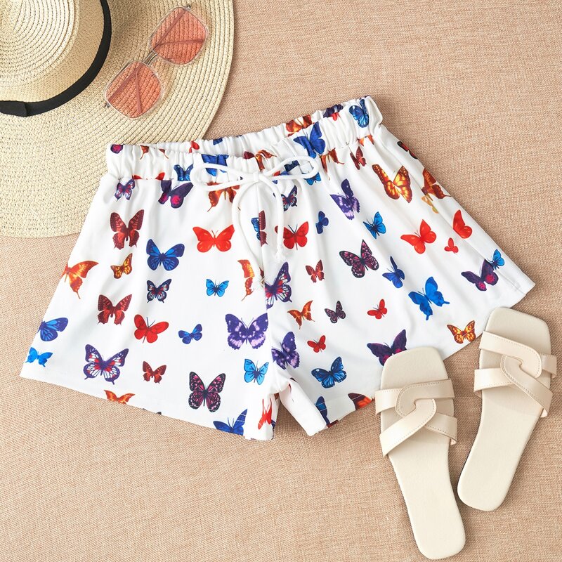 

Butterfly Drawstring Shorts, Multicolor