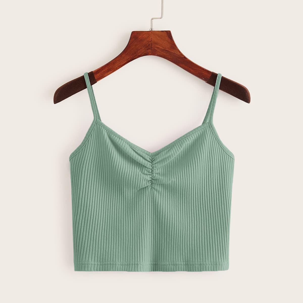 

Ribbed Ruched Cami, Mint green