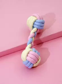 1pc Rope Three Color Barbell Shape Double Knot Dog Chew Toy For Boredom Relief And Teeth Cleaning Suitable For Daily Use - Multicolor - View 1
