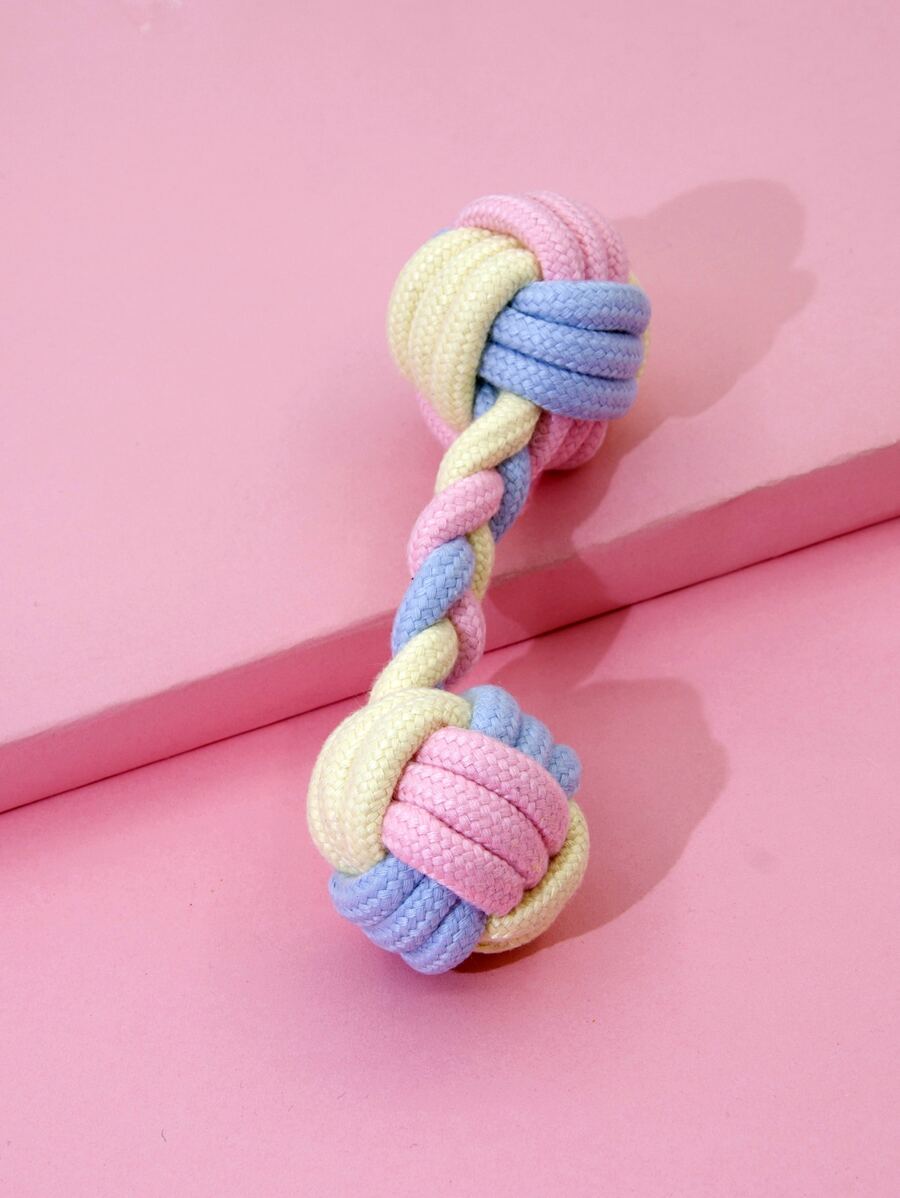 1pc Rope Three Color Barbell Shape Double Knot Dog Chew Toy For Boredom Relief And Teeth Cleaning Suitable For Daily Use - Multicolor - View 1