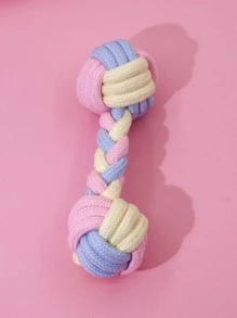 1pc Rope Three Color Barbell Shape Double Knot Dog Chew Toy For Boredom Relief And Teeth Cleaning Suitable For Daily Use - Multicolor - View 2
