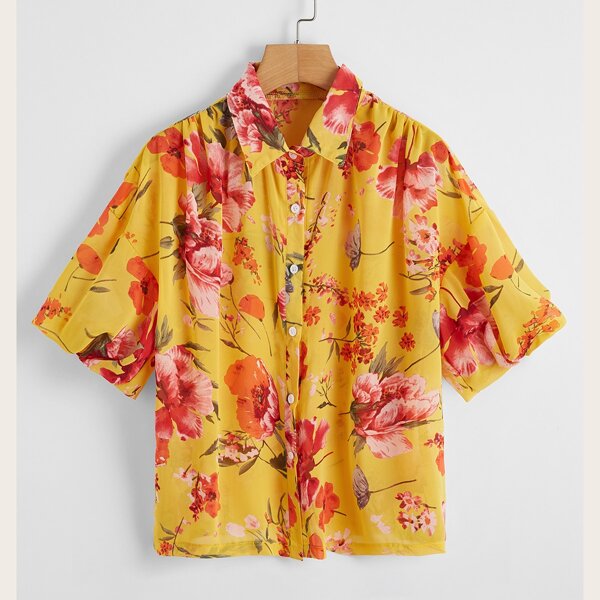 

Floral Print Button Through Blouse, Yellow