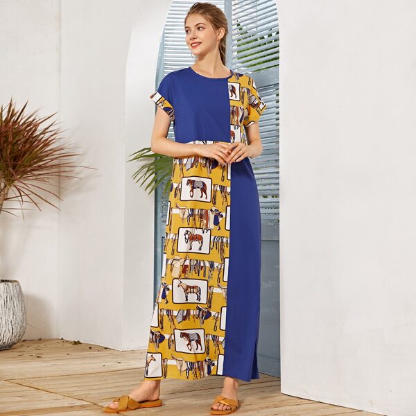 

Horse Print Colorblock Tunic Dress, Multicolor