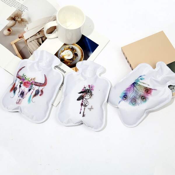 

1pc Feather Print Hot Water Bag, White