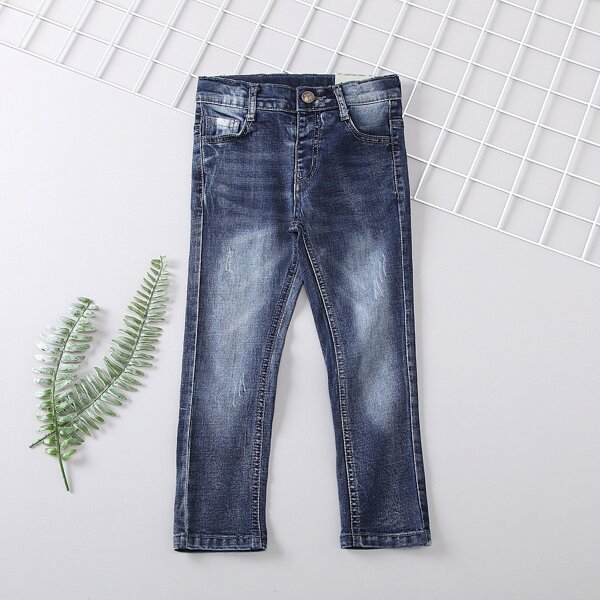 

Toddler Boys Scratch Detail Straight Leg Jeans, Dark wash