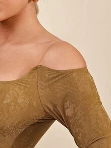 SHEIN 挖肩合身pu皮革上衣 - 棕色 - 查看 5