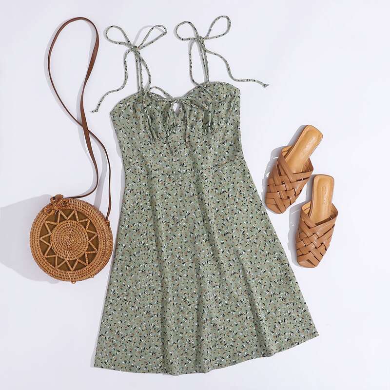 

Tie Shoulder Ditsy Floral Cami Dress, Mint green