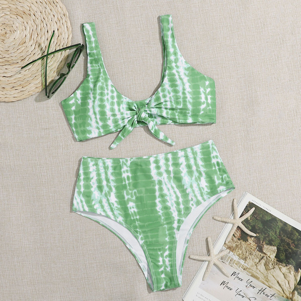 

Tie Dye High Waisted Bikini Swimsuit, Green