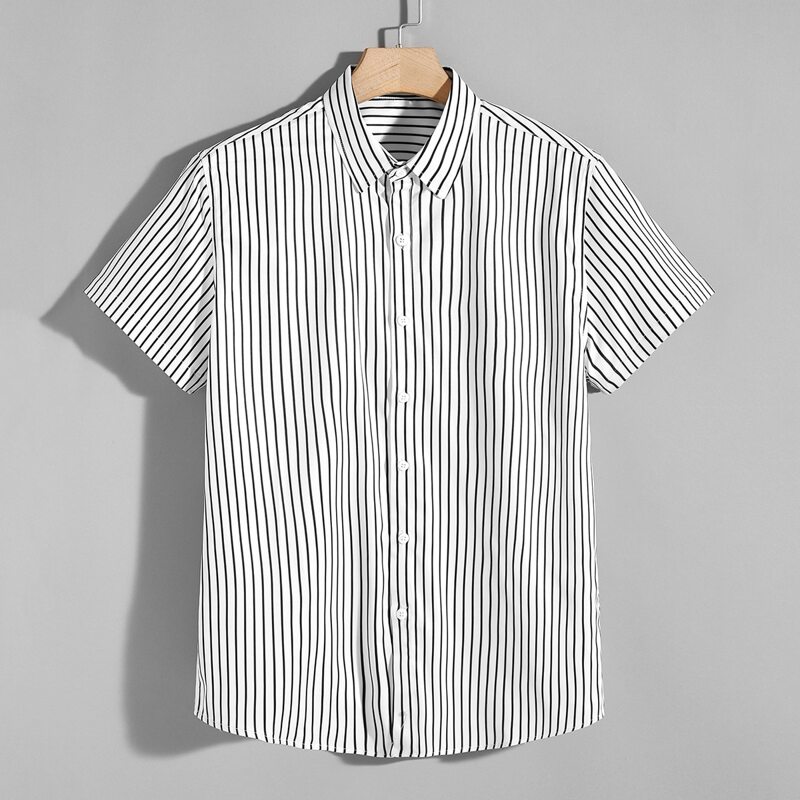 

Guys Stripe Button Up Shirt, Black and white