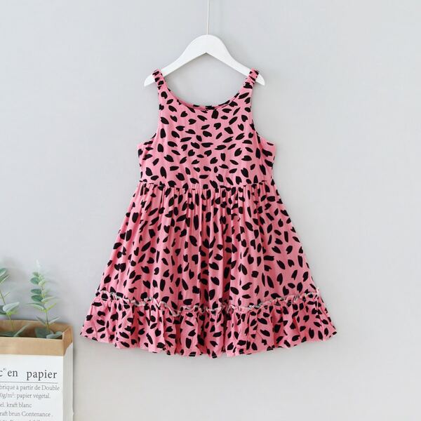 

Girls Allover Print Frill Ruffle Hem Cami Dress, Multicolor