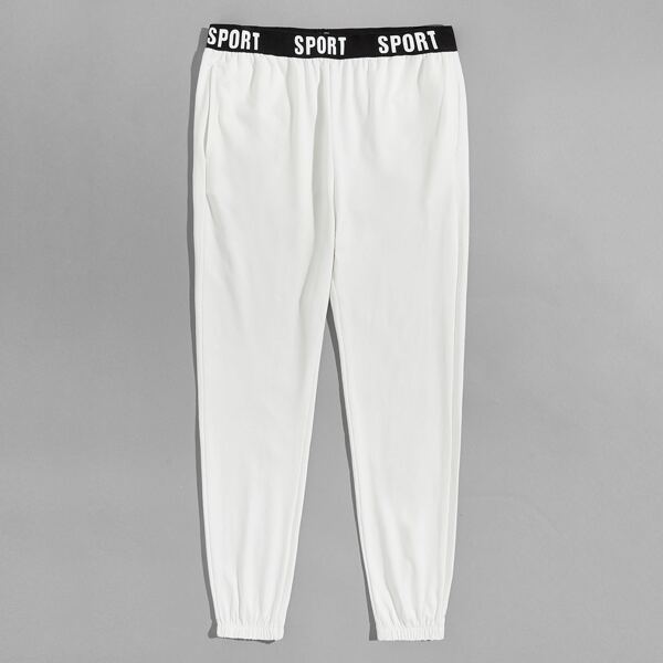 

Men Letter Tape Waist Sweatpants, White