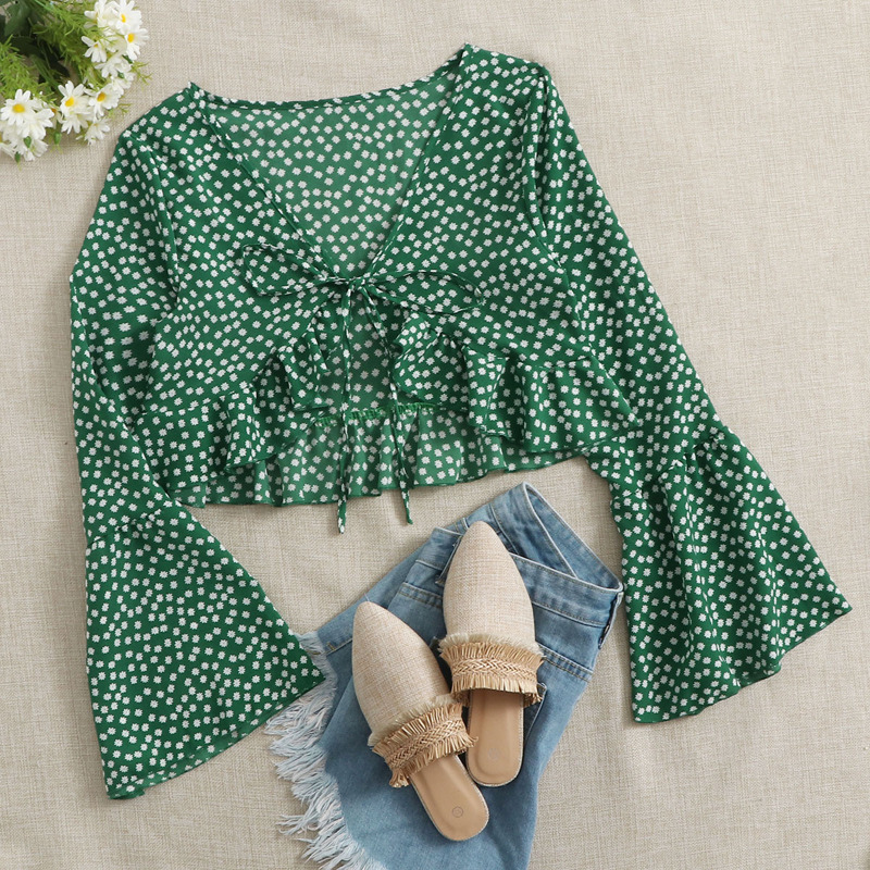 

Ditsy Floral Tie Front Top, Green