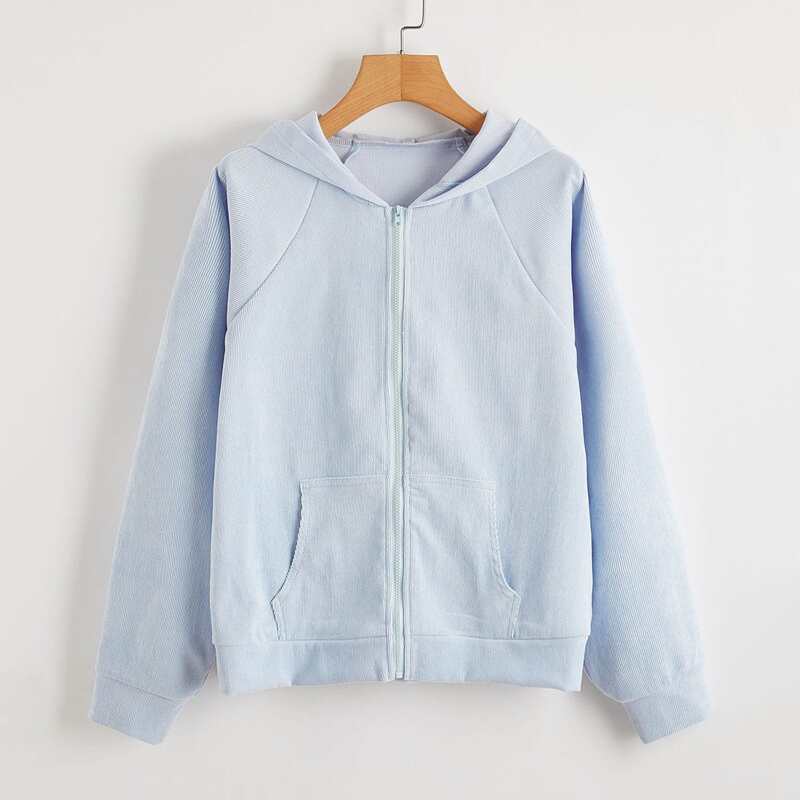 

Solid Zip Up Hooded Jacket, Baby blue