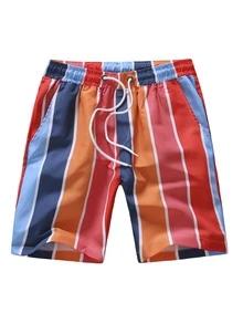 colorful striped denim shorts