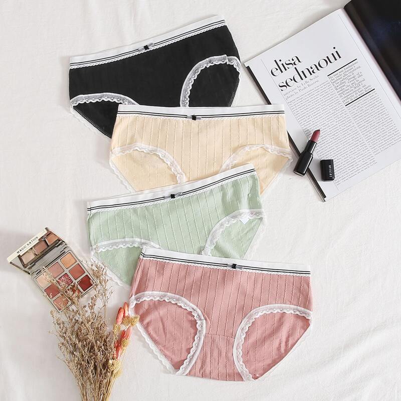 

4pack Lace Trim Ribbed Panty Set, Multicolor