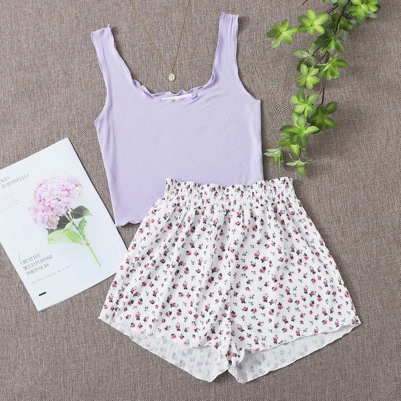 

Rib Ditsy Floral Shorts PJ Set, Multicolor