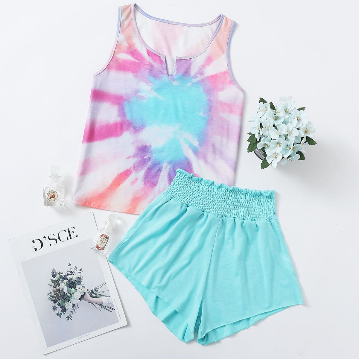 

Tie Dye Tank Top & Shorts PJ Set, Multicolor