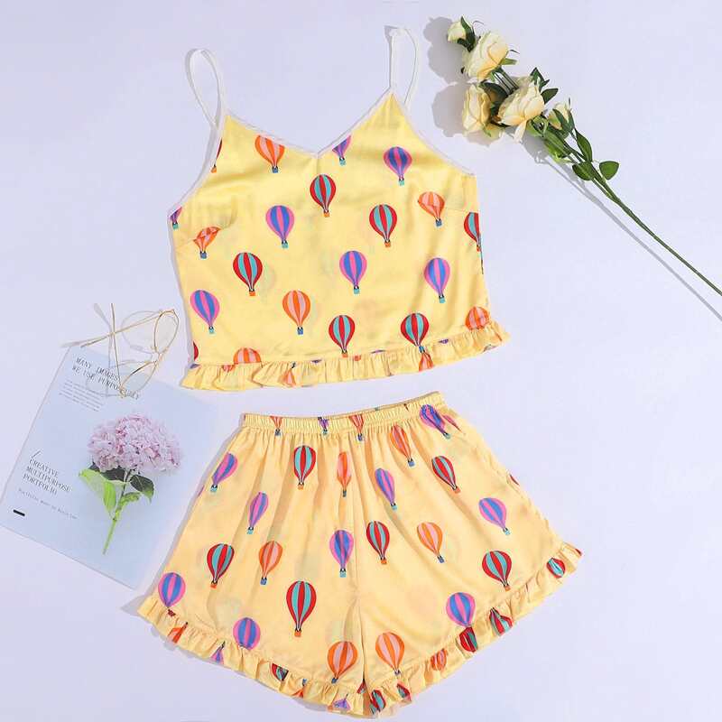 

Ballooning Frill Trim Ringer Cami PJ Set, Yellow