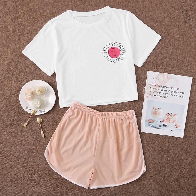 

Sun Graphic Tee & Dolphin Shorts PJ Set, Multicolor