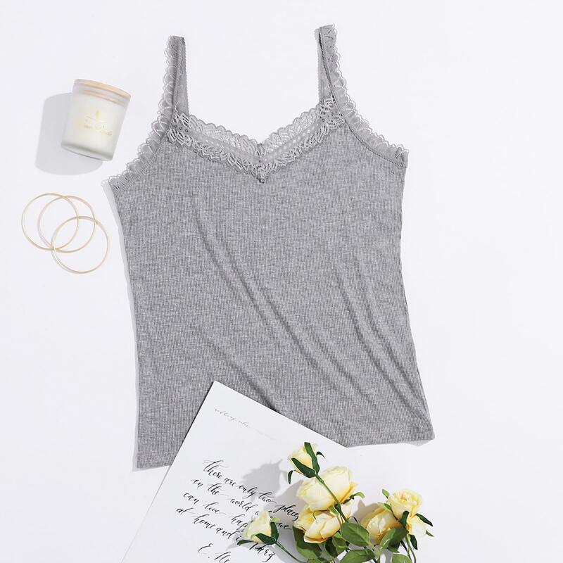 

Lace Trim Cami Sleep Top, Grey