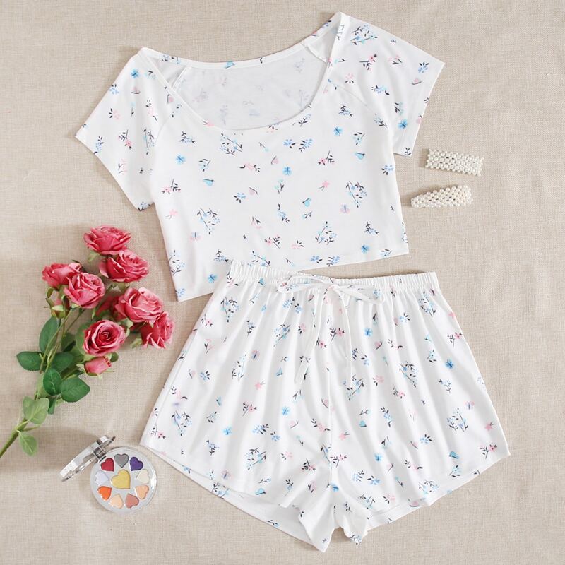 

Ditsy Floral Shorts PJ Set, White