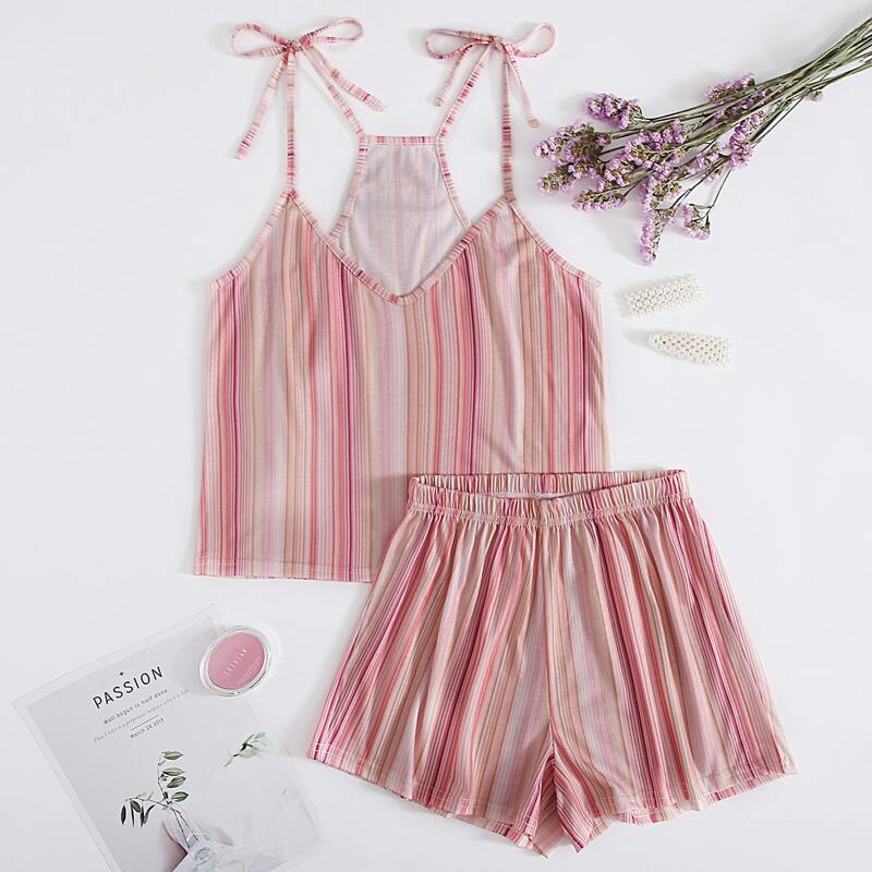 

Stripe Tie Strap Cami PJ Set, Multicolor