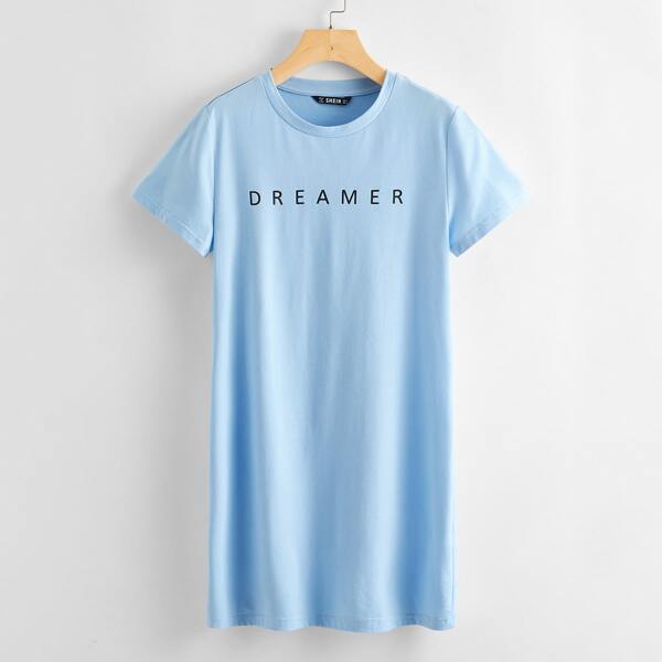 

Letter Graphic Tee Dress, Baby blue