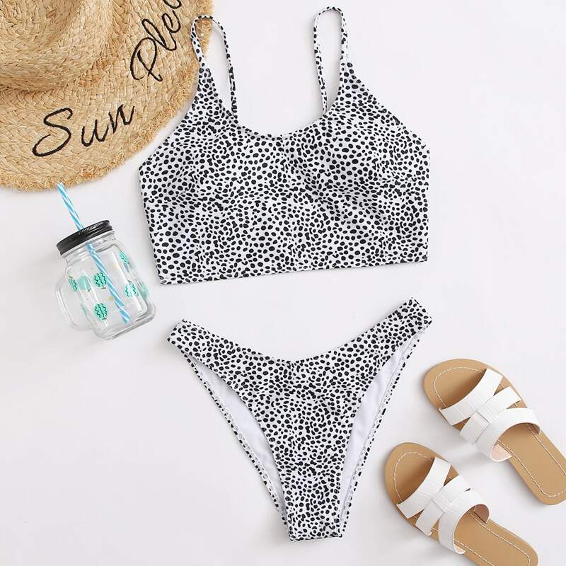 

Dalmatian High Leg Bikini Swimsuit, Black and white