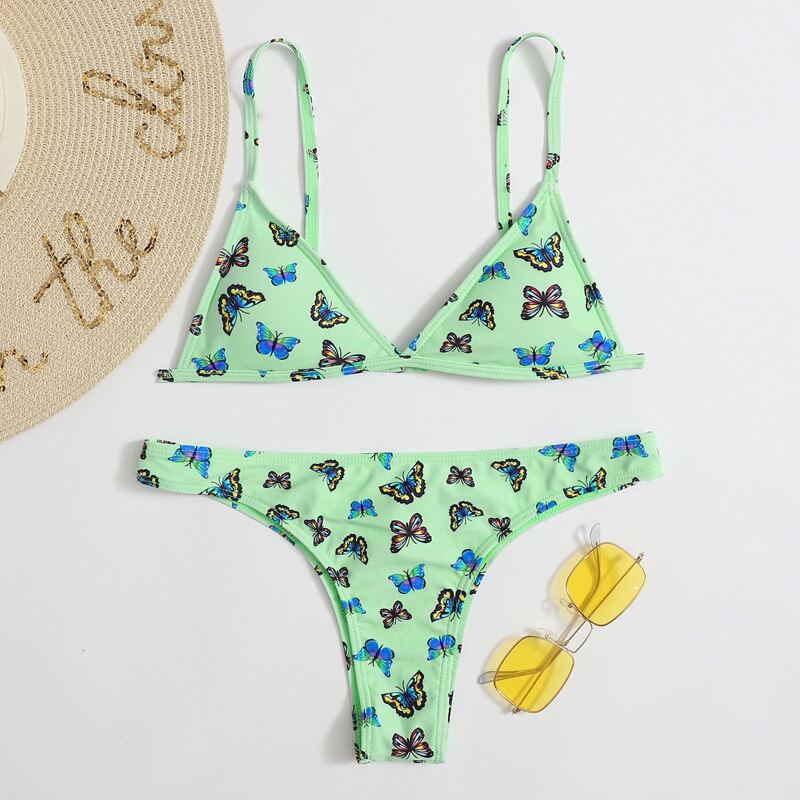 

Butterfly Triangle Thong Bikini Swimsuit, Bright mint green