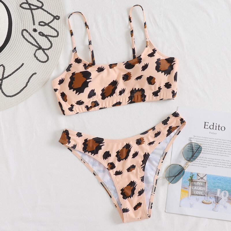 

Leopard Cami Bikini Swimsuit, Orange pastel