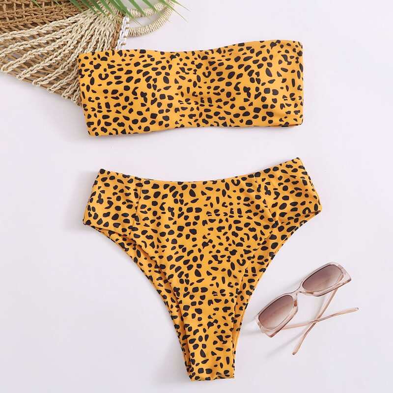 

Dalmatian High Waist Bikini Swimsuit, Mustard yellow
